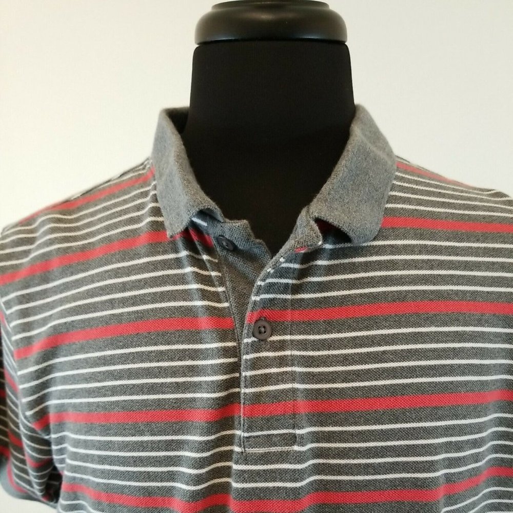 Great Northwest Short Sleeve Casual Polo Shirt Mens Large Grey Red Stripe Sport - Picture 4 of 11